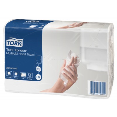 Tork: Полотенца бумажные H2 Advanced Multifold 190 листов 21х23,4 см 2-слойные белые471117